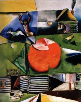 Village russe sous la lune 2 contemporain Marc Chagall Peinture à l'huile